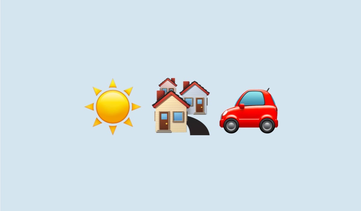 sun emoji house emoji car emoji on blue background