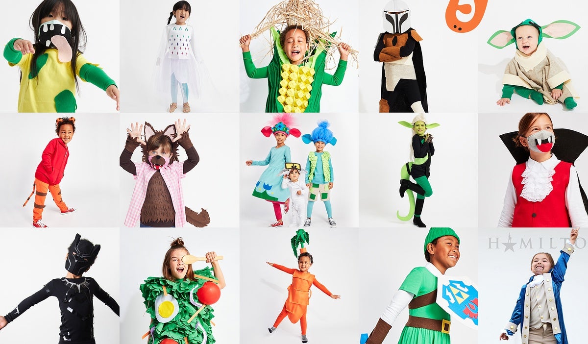 grid of diy primary halloween costumes 