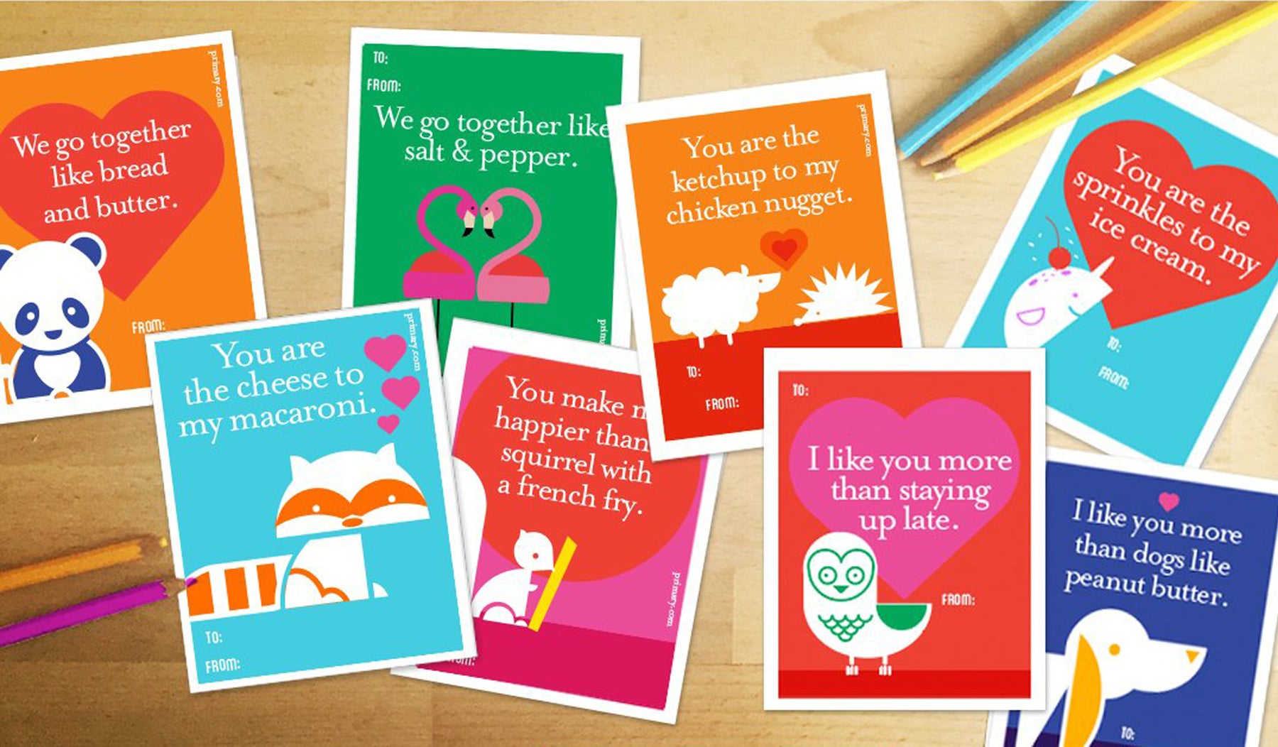 eight downloadable valentines from primary.com